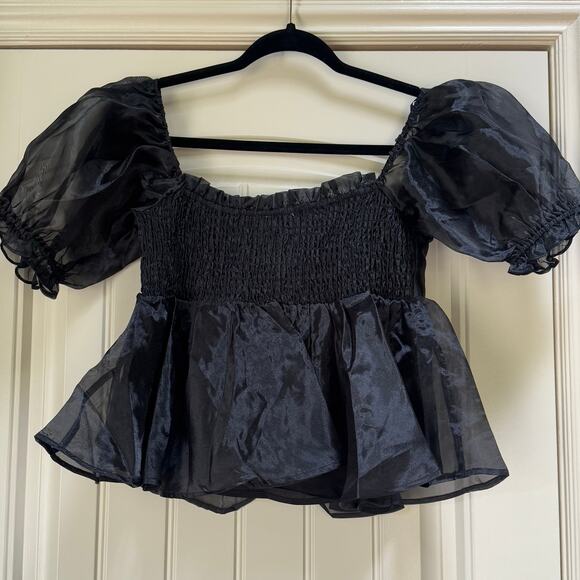 Mable Organza Black Off Shoulder Mesh Puff Sleeves Lined Witchy Goth Halloween S - Picture 2 of 11